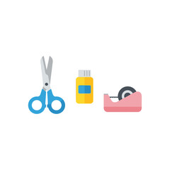 Minimalist Vector Icon Set for Office Supplies with Scissors Glue Tape Design Style Bright Colors