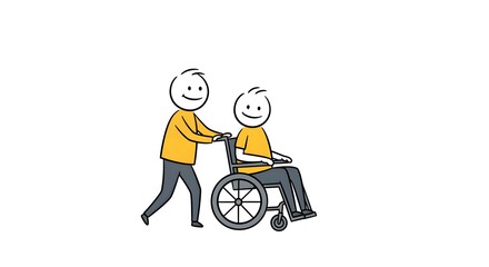 Cartoon Illustration of Caregiver Assisting Person in Wheelchair