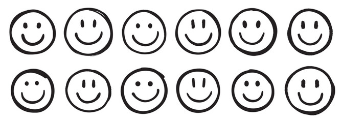 Smile face doodle sketch style icon set smiling face hand drawn happy emotion concept vector © Ghum