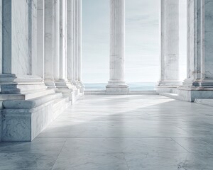 White Marble Colonnade With Ocean View