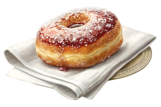 Deliciously sweet ring donut covered in powdered sugar resting on a white napkin - Powered by Adobe