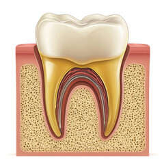 Tooth cross section showing enamel, dentin, pulp, and root canal