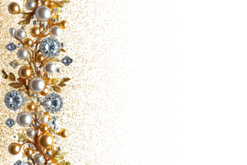 Luxury Design with Pearls, Gold Ornaments, and Glitter, Ideal for Festive Cards and Elegant Backgrounds for Your Projects