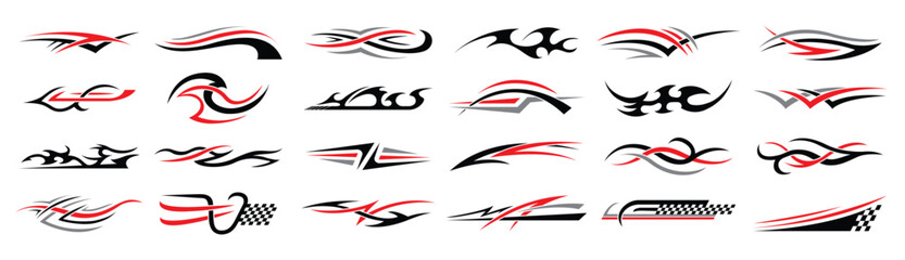 vehicle stripes racing cars stylized flame geometrical shapes decal badges stickers motor club recen © Ghum
