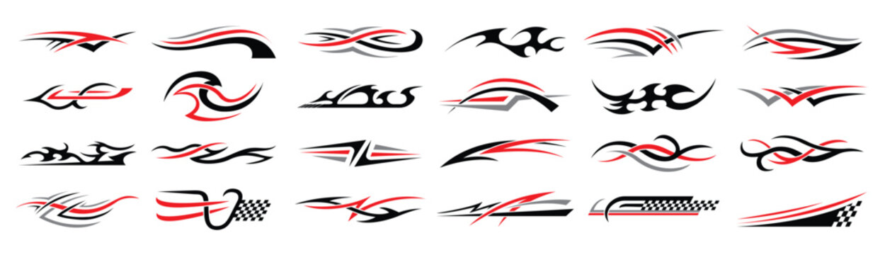 vehicle stripes racing cars stylized flame geometrical shapes decal badges stickers motor club recen