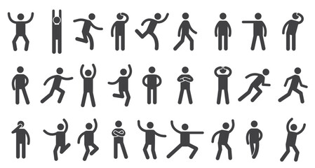 stick characters posture icon action figures symbols human body silhouettes