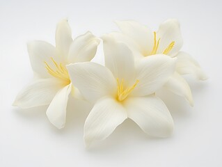 Naklejka premium Three beautiful white flowers with yellow centers on display