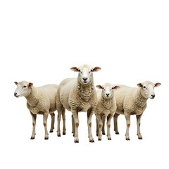 Fototapeta premium Group of four sheep standing together on white background , isolated