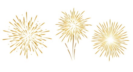 Golden Fireworks Set on White Background