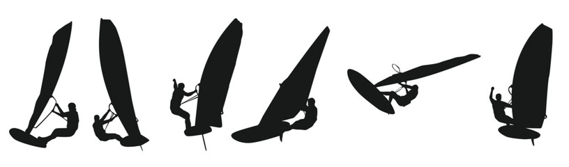 vector windsurfing silhouette set isolated white background water sport beach extreme vector