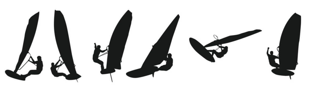 vector windsurfing silhouette set isolated white background water sport beach extreme vector
