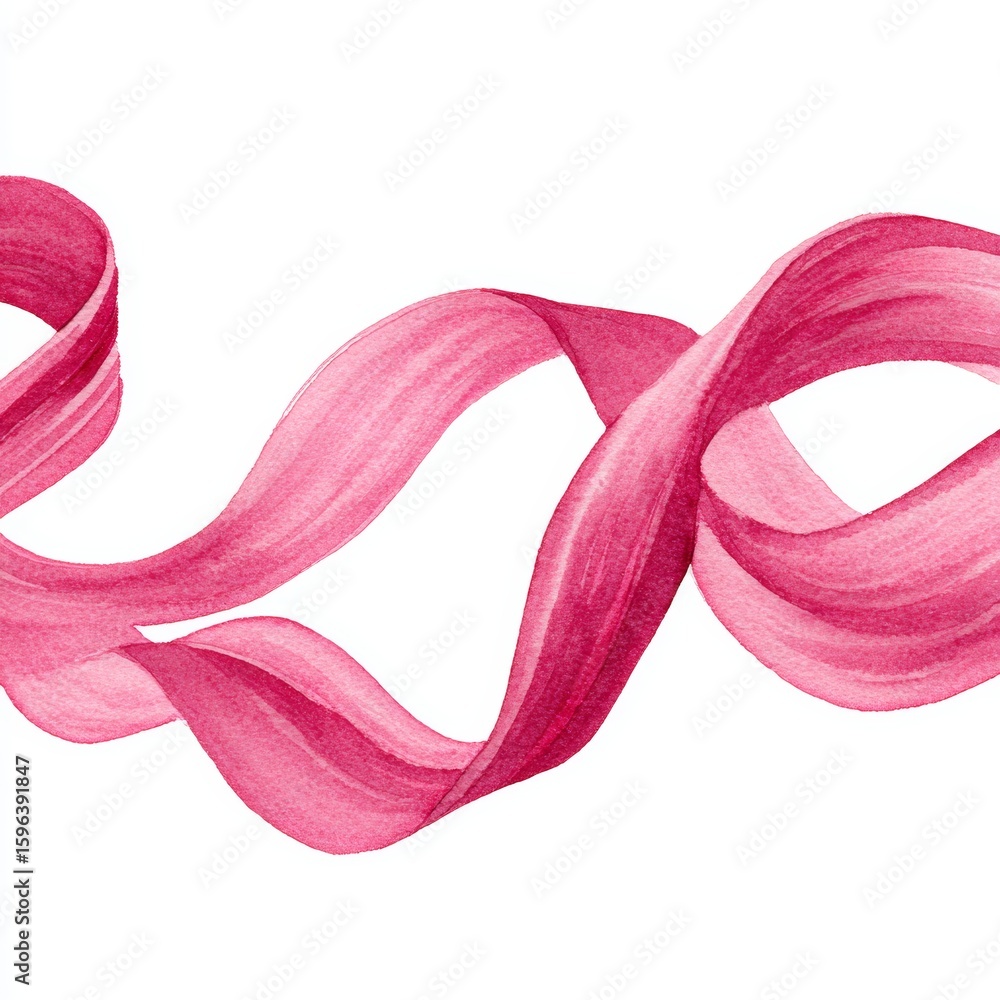 Poster elegant pink ribbon gracefully swirling in a continuous flow, creating a sense of movement and fluid