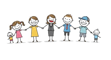 Happy Family Holding Hands Together Illustration