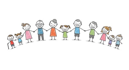 Fototapeta premium Happy Family Holding Hands Together, Illustration
