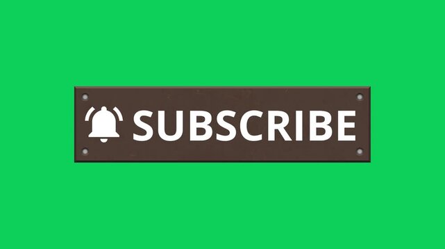 Like comment subscribe in a rust iron box on a green screen for online content engagement. 4K social Media end video template