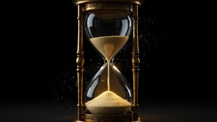 Elegant hourglass with sand flowing, time passing, dark background. - Powered by Adobe