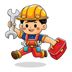 Man Cartoon Mechanic Worker with Paint Roller