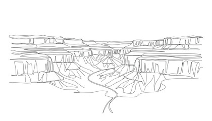 Obraz premium Grand Canyon Landscape Continuous Line Drawing, Desert Geology, Scenic View, Natural Wonder Vector Illustration.