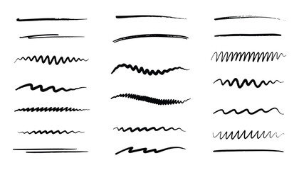 Hand Drawn Grunge Lines Set Black Scribble Strokes Brush Design Elements Vector Illustration