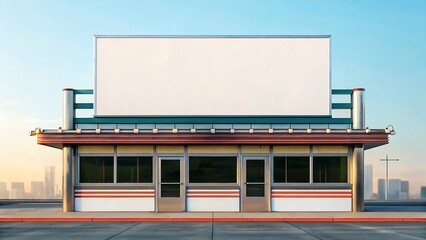 Retro diner building with blank billboard signage