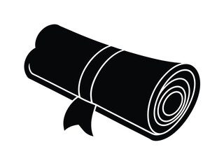 Black Silhouette of a Rolled Diploma or Scroll Tied with Ribbon Isolated on White Background