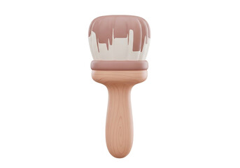 Stylized Paintbrush with Dripping Pink Paint Isolated on White Background.