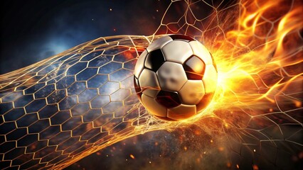 Fiery Soccer Ball Exploding Through Net A Dynamic Image of Athletic Achievement