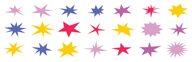  sharp stars shapes set bright irregular sparks colorful twinkles abstract edgy sparkle stars element.