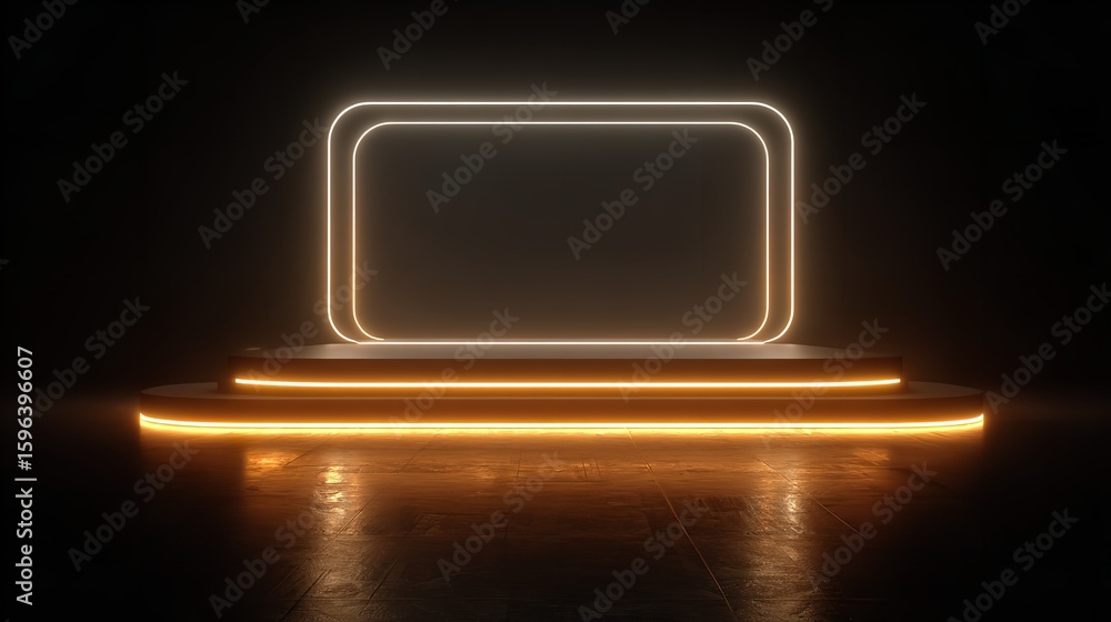 Fototapete illuminated rounded rectangle frame on gray background
