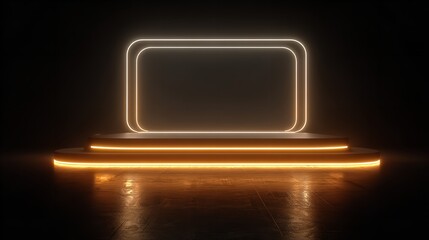 Illuminated Rounded Rectangle Frame on Gray Background