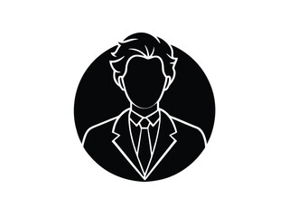 Black and White Silhouette of a Man in a Suit and Tie Inside a Circle Icon