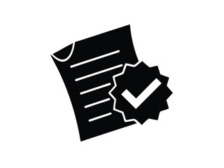 Document Approved Icon with Check Mark in Starburst Shape Black and White Minimalist Design Vector Illustration