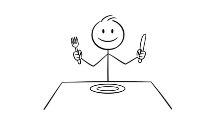 Stick Figure Ready to Eat: Illustration of a Person at the Table