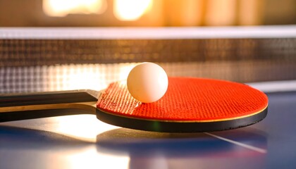 Close Up Bright Table Tennis Still Life Ball and Paddle Equipment