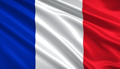Obraz premium French flag with three vertical bands—blue on the hoist side, white in the center, and red on the fly side—fluttering on flagpole under bright sky.