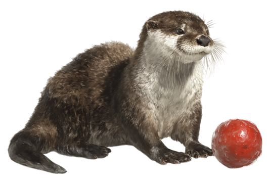 Playful Otter with Red Ball