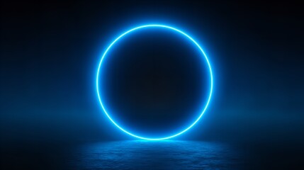 Blue neon laser circle glowing with light effect on transparent background
