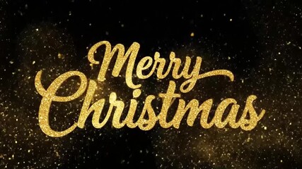 Sparkling Golden Glitter Merry Christmas Text Animation with Festive Particles on Black Background