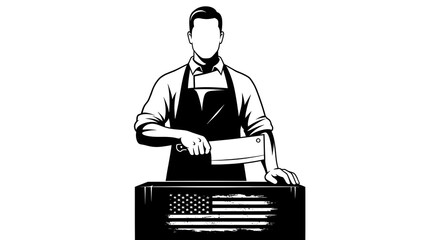 Butcher with Cleaver and American Flag Cutting Block
