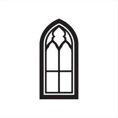 Black and white illustration of a gothic style arched window.