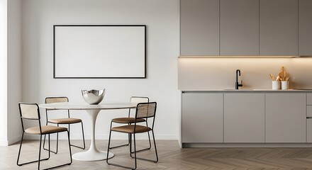 Modern kitchen and dining area with minimalist design