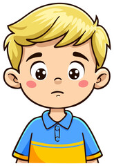 Obraz premium Cartoon clipart portrait of a little boy with a sad expression on his face 
