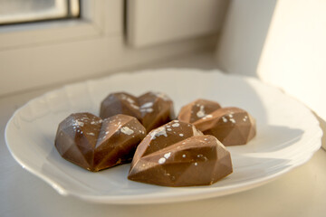 Artisan chocolate hearts daylight