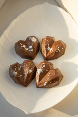 Handmade angular chocolate hearts
