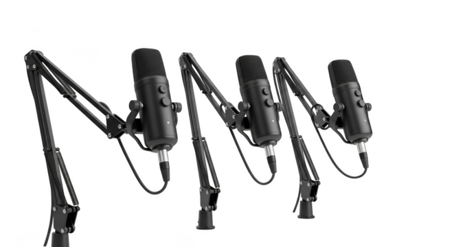 Array of adjustable studio microphone setups