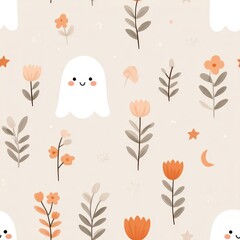 Cute Ghosts and Flowers Pattern for Halloween Themed Designs