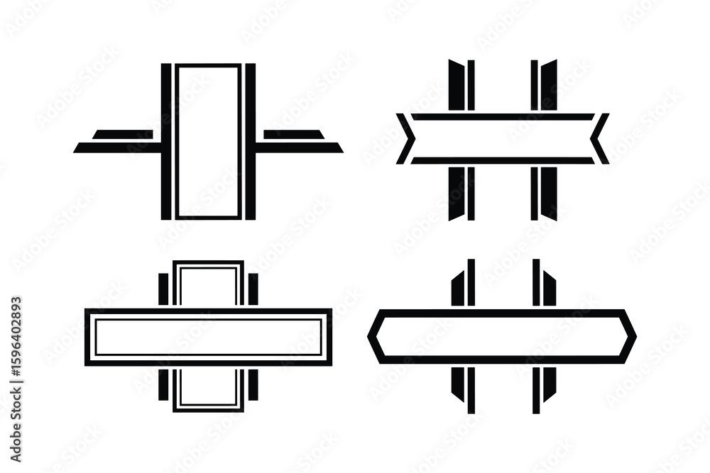 Poster set of four decorative frame border elements for text or logo, simple black line design, vector illu