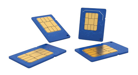 Four blue SIM cards floating