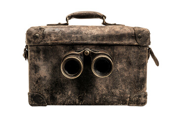 Vintage binoculars in a weathered case.