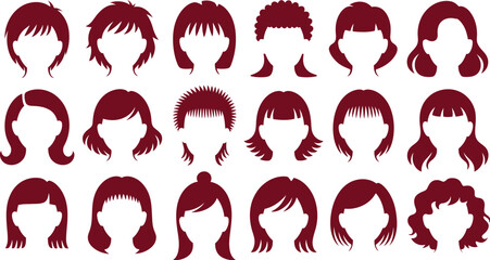 Haircut styles for women and girls trendy haircuts hair style guide hair fashion haircuts inspiration ideas. Editable vector illustration.